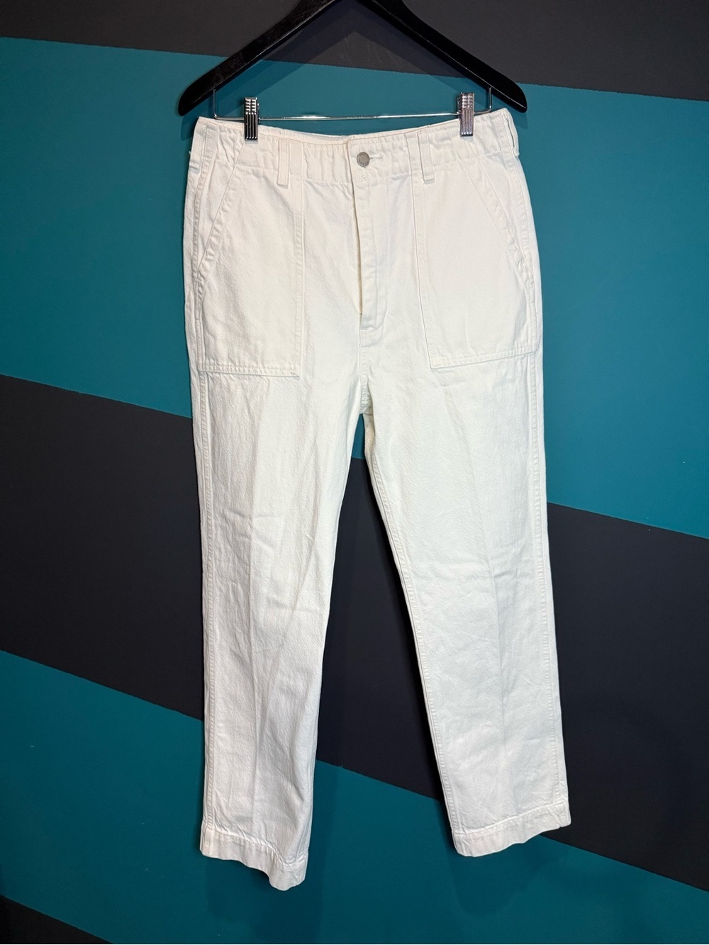 Denim Forum White Straight Leg High-Rise Jeans Preppy The John Highrise Loose - Picture 2 of 13